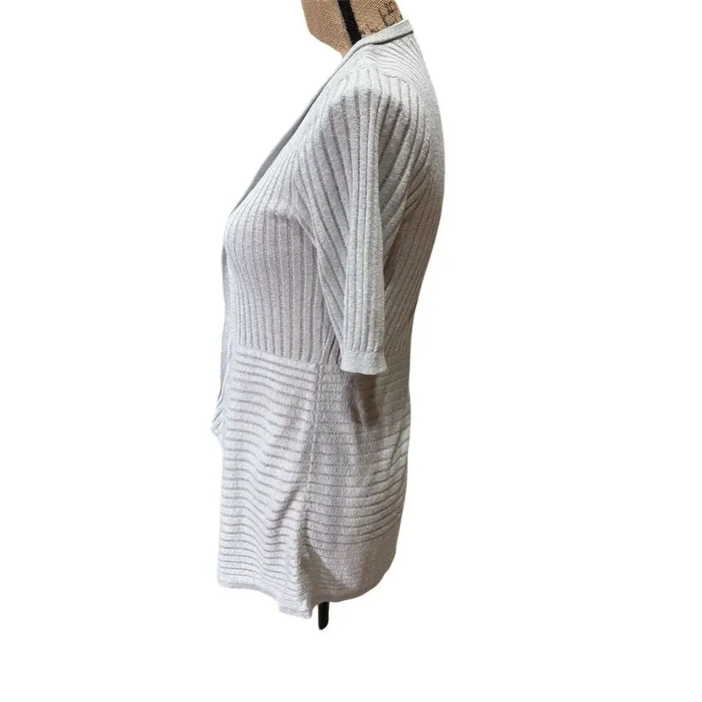 White House Black Market Women's Silver Short Sleeve Cardigan Sweater S - Picture 6 of 10
